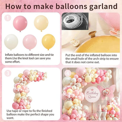 Pink Yellow White Sand Balloons Arch Kit, Party Decor | 128 Pcs Pastel Light - Image 3