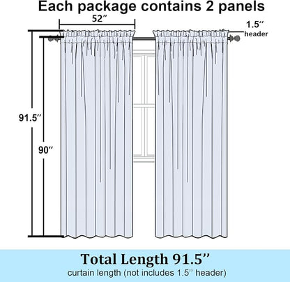 Simplebrand Semi Sheer Gold Curtains 90 Inches Long 2 Panels, Light Filtering - Image 2