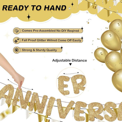 Fulmoon Happy Anniversary Banner Glitter Happy Anniversary Decorations Wedding - Image 3