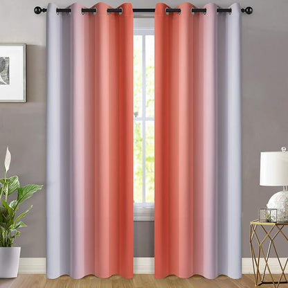 Yakamok Ombre Curtains Coral and Greyish White - Image 2