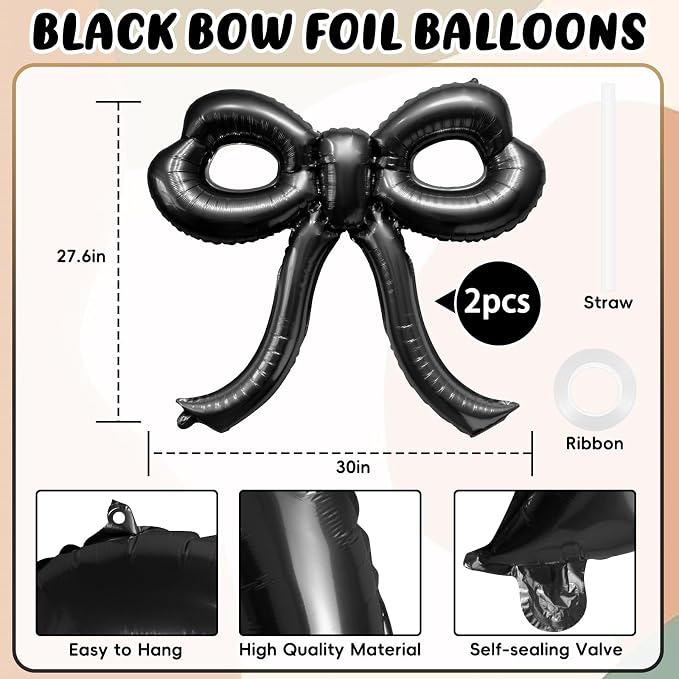 2 Pcs Bow Birthday Decorations Black Bow Balloons Bow Party Decorations Giant - Image 2