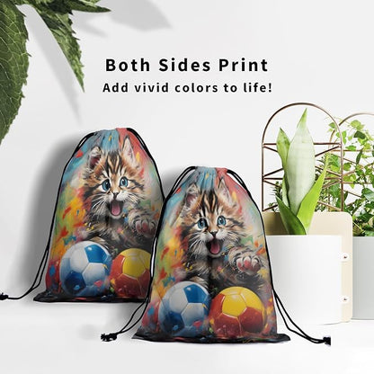 Cute Cat Gymnastics Grip Bag Watercolor Football Drawstring Bag Shoes Gym - Image 7