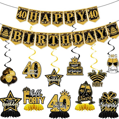 Mxdfafa 39Pcs Black Gold Glitter 40th Birthday Decorations Kit, 40th Bday Party - Image 4