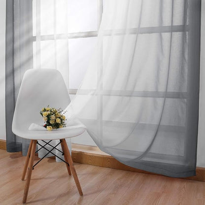 DWCN Grey Ombre Faux Linen Sheer Curtains - Image 3
