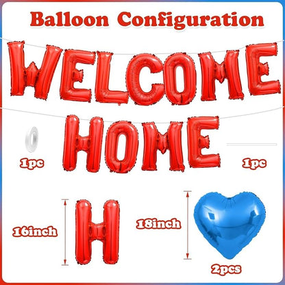 Welcome Home Balloons Blue Red, 16Inch Welcome Home Foil Balloons Banner - Image 2