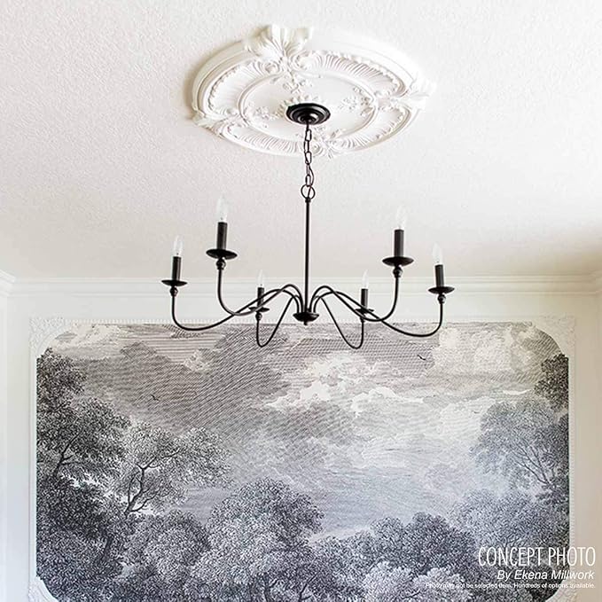 12 1/2"OD x 3 7/8"ID x 3/4"P Bradford Ceiling Medallion, Hand-Painted Brass - Image 6