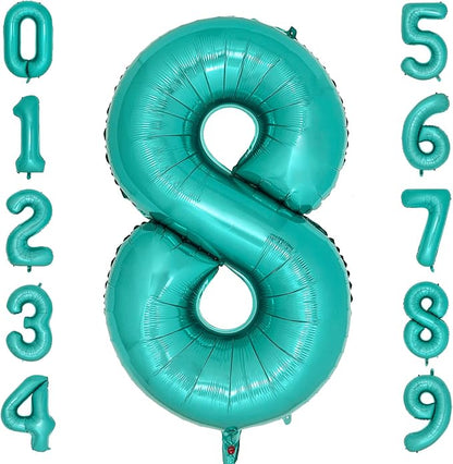 Teal Number 8 Balloons 40 Inch Large Turquoise Blue Foil Balloons by cocodino