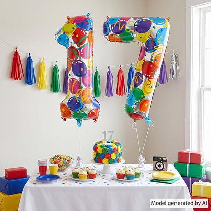 40 Inch Rainbow Balloon Number 17 Balloons, Giant 17th Birthday Supplies | Huge - Image 3