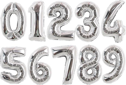 TONIFUL 16 Inch 10 Pcs Fat Silver 0-9 Birthday Number Balloons | Small Custom by TONIFUL