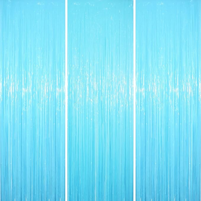 Voircoloria 3.3 x 8.2 ft Pastel Blue Foil Fringe Backdrop Curtains | Tinsel by Voircoloria