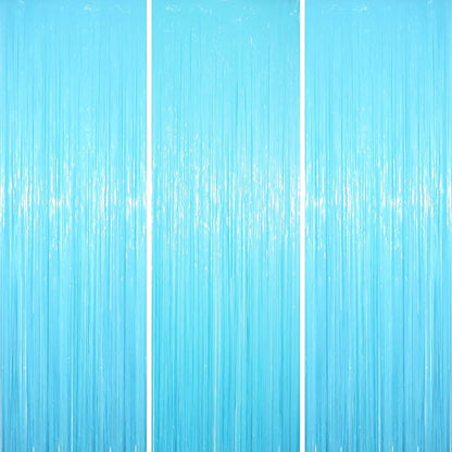 Voircoloria 3.3 x 8.2 ft Pastel Blue Foil Fringe Backdrop Curtains | Tinsel by Voircoloria