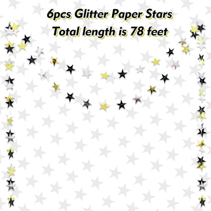 BEISHIDA Black Gold Silver Star Garland Decor Twinkle Paper Star Streamers - Image 2