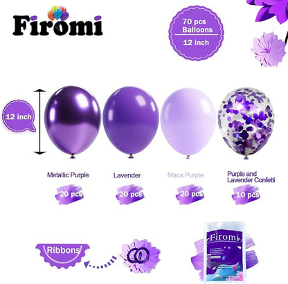 Firomi Metallic Chrome Purple Balloons Set 12-inch 70 Pack | Purple and Premium - Image 2
