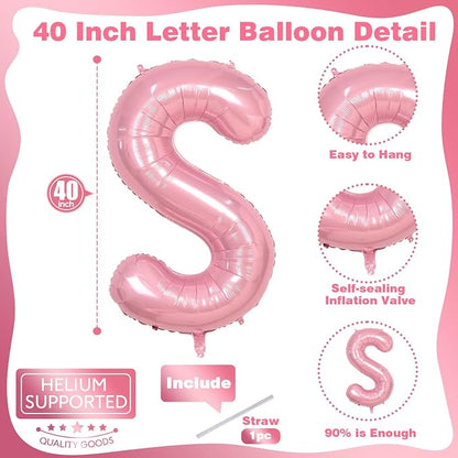 Self Inflating Pastel Pink S Letter Balloon, 40 Inch Large Alphabet Foil Custom - Image 2