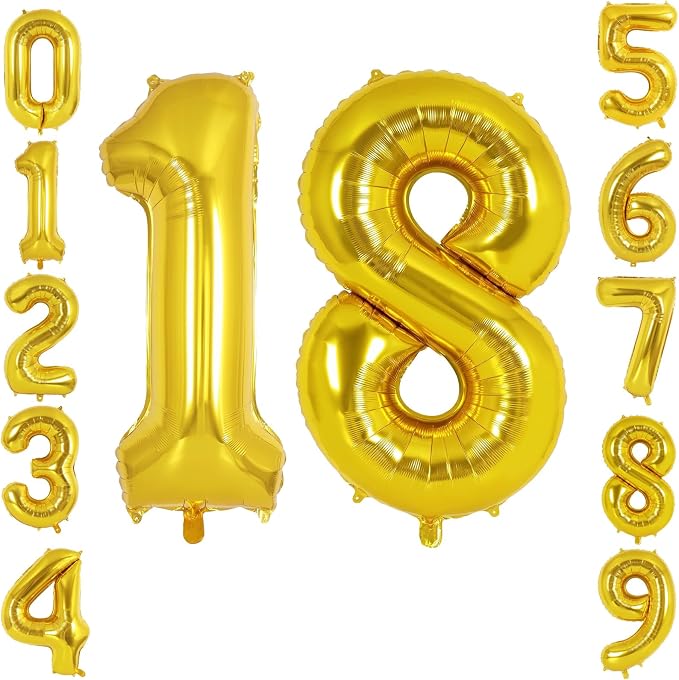 40 Inch Gold Number 18 Foil Balloon by TNCDJKPA