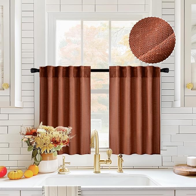 MIULEE Burnt Orange Fall Kitchen Curtains 36 Inch Length 2 Panels Farmhouse | by MIULEE