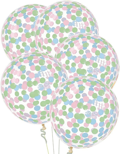 Pastel Blue Pastel Pink Pastel Green Confetti Balloons 25 Pcs, 12 Inch Clear - Image 3