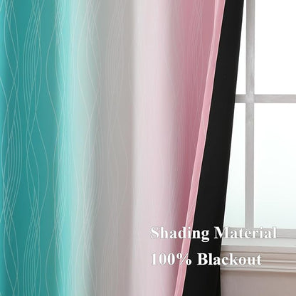 Pink and Teal Blackout Curtains 54 Inch Length, Full Light Blocking Gradient - Image 5