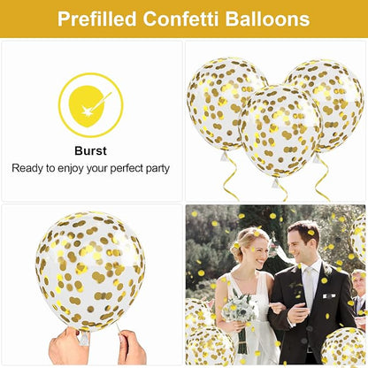 Pink Gold Balloons, 12 Inch Metallic Gold Confetti Balloons Macaron Pink Latex - Image 3