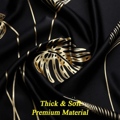 Black Blackout Curtains 108 Inches Length Gold Leaf and Wheat Pattern Window - Image 4