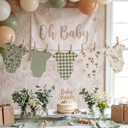 Frienda Baby in Bloom Paper Banner Baby Shower Sage Green Paper Bodysuit Dress - Image 5