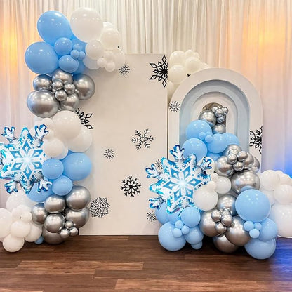 Snowflake Balloons, 12 Inch Metallic Blue Silver White Snowflake Print Confetti - Image 7