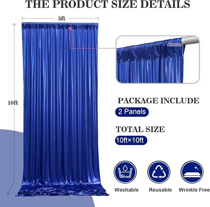 10x10ft Thick Royal Blue Glitter Backdrop Curtain Panels - Image 6