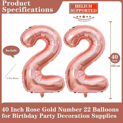 Rose Gold 22 Number Balloons, 40 Inch Giant Number 22 Balloons Foil Mylar - Image 2