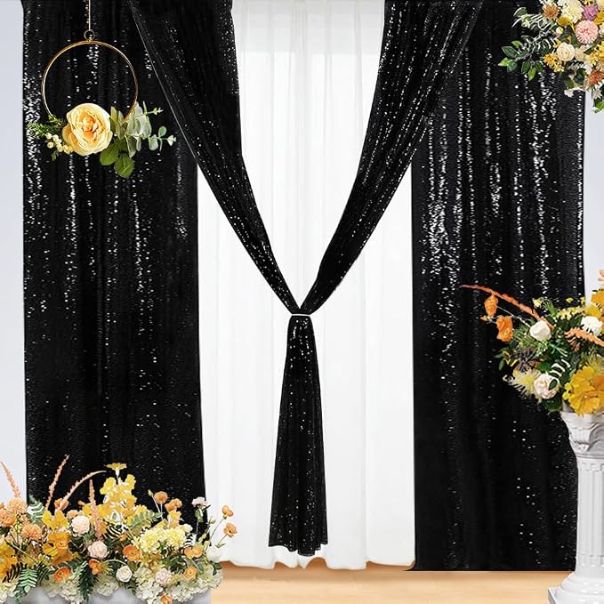Eternal Beauty Black 3mm Sequin Backdrop 2x8 Ft 2 Pack Wedding | Dense Sparkle - Image 4