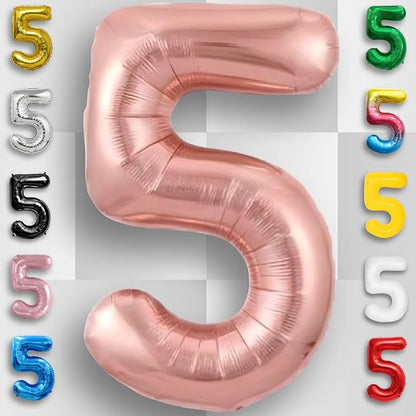 Rose Gold Number Balloon 5 Mylar Foil Balloons 40 inch - Image 5