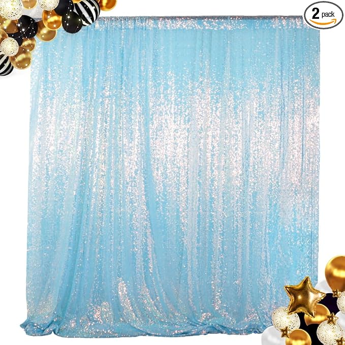 ShinyBeauty 4FTx8FT Iridescent Aqua Sequin Photo Backdrop | Glitter Fabric by ShinyBeauty