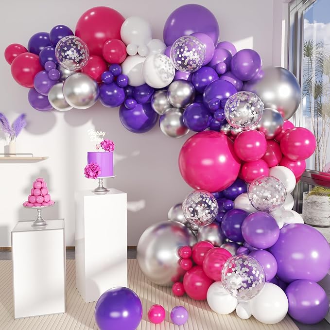 MEBAY Hot Pink Purple Silver Baloon Garland Arch Kit by MEBAY