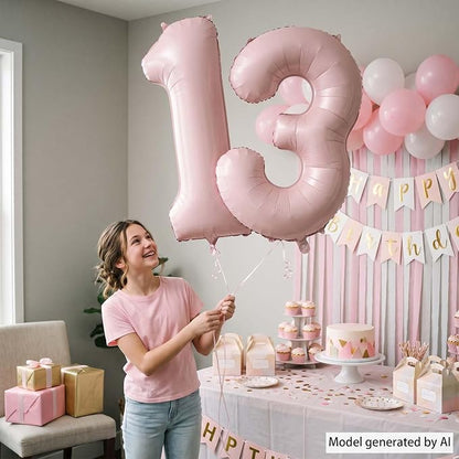 Baby Pink Number 13 Balloon 40 Inch, Foil Digits Milestone Party Supplies | - Image 2