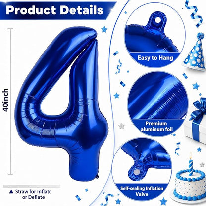 40 Inch 4 Balloons, Large Navy Blue Number 4 Balloon - Image 2