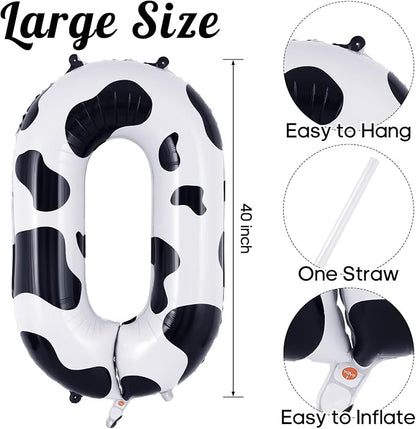 Cow Print Number 0 Balloon, Large 40 Inch Cow Number Birthday Balloons - Image 3