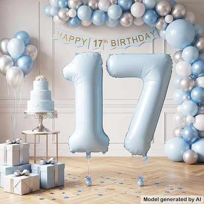 40" Light Blue Foil Number 17 Balloon - Image 4
