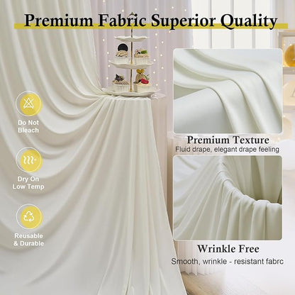 60ft x 12ft Wrinkle Free Ivory Backdrop Curtains - Image 2
