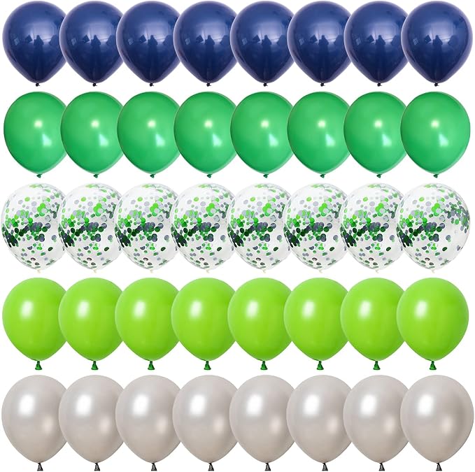 60 Pcs Navy Blue Matte Light Green Silver Latex Party Balloons - Image 9
