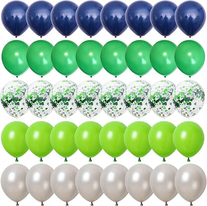 60 Pcs Navy Blue Matte Light Green Silver Latex Party Balloons - Image 9