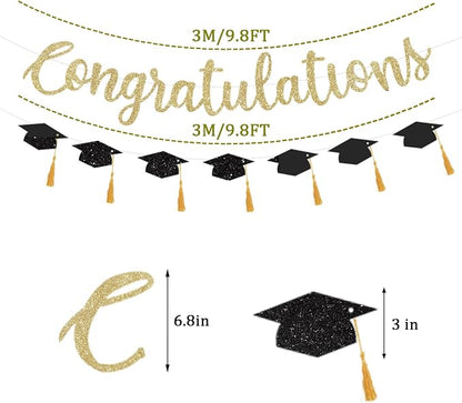Congratulations Banner Graduation Decorations Class of 2026 Gold Glitter - Image 3