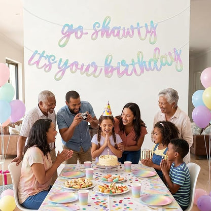 BEISHIDA Rainbow Pre-Strung Go Shawty It's Your Birthday Banner Decoration | - Image 4