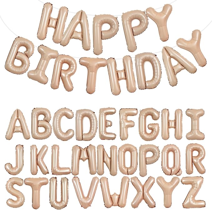 TONIFUL 65 Pcs 16 Inch Caramel Happy Birthday Balloons and 2 Sets A-Z Foil by TONIFUL