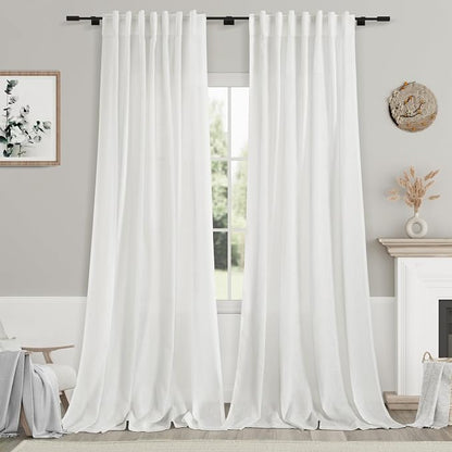 White Linen Curtains 126 Inches Long 2 Panels Set by Nanspring