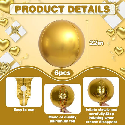 6Pcs Black Gold Round Foil Balloons, Giant 4D Round Ball Balloons, 22 Inch - Image 7