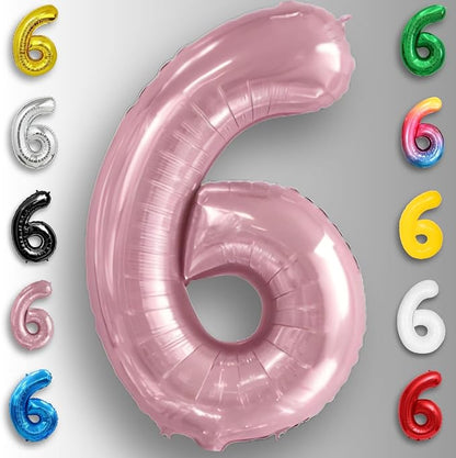 Pink Pearl Number Balloon 6 Mylar Foil Macaron Balloons 16 Inch - Image 4