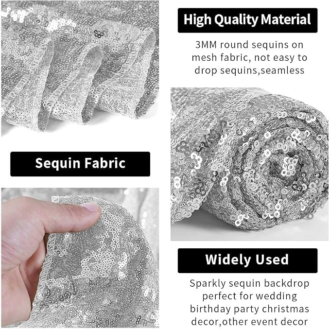 Hahuho Silver Sequin Backdrop Curtain, Party Decoration（4 Panels, 2FT x 8FT - Image 3