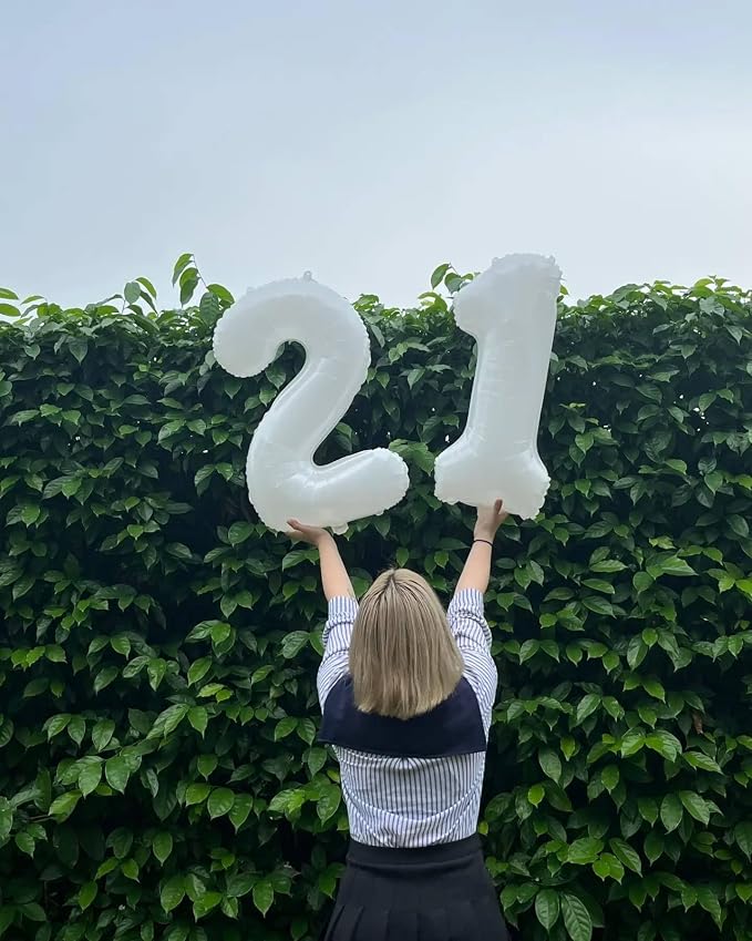 3 Balloon - White Birthday Number Balloons, 40 Inch Decorations Men Women | - Image 3