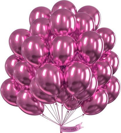 PartyWoo Metallic Hot Pink Balloons 50pcs Dark Pink Magenta Fuchsia Color | 12 by PartyWoo