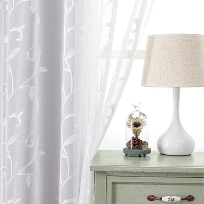 White Sheer Curtains Embroidered Leaves 2 Panels 54Wx96L | Light Filtering - Image 8