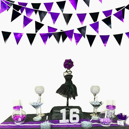 Purple and Black Party Decorations Metallic Fabric Triangle Pennant Banner Flag - Image 6